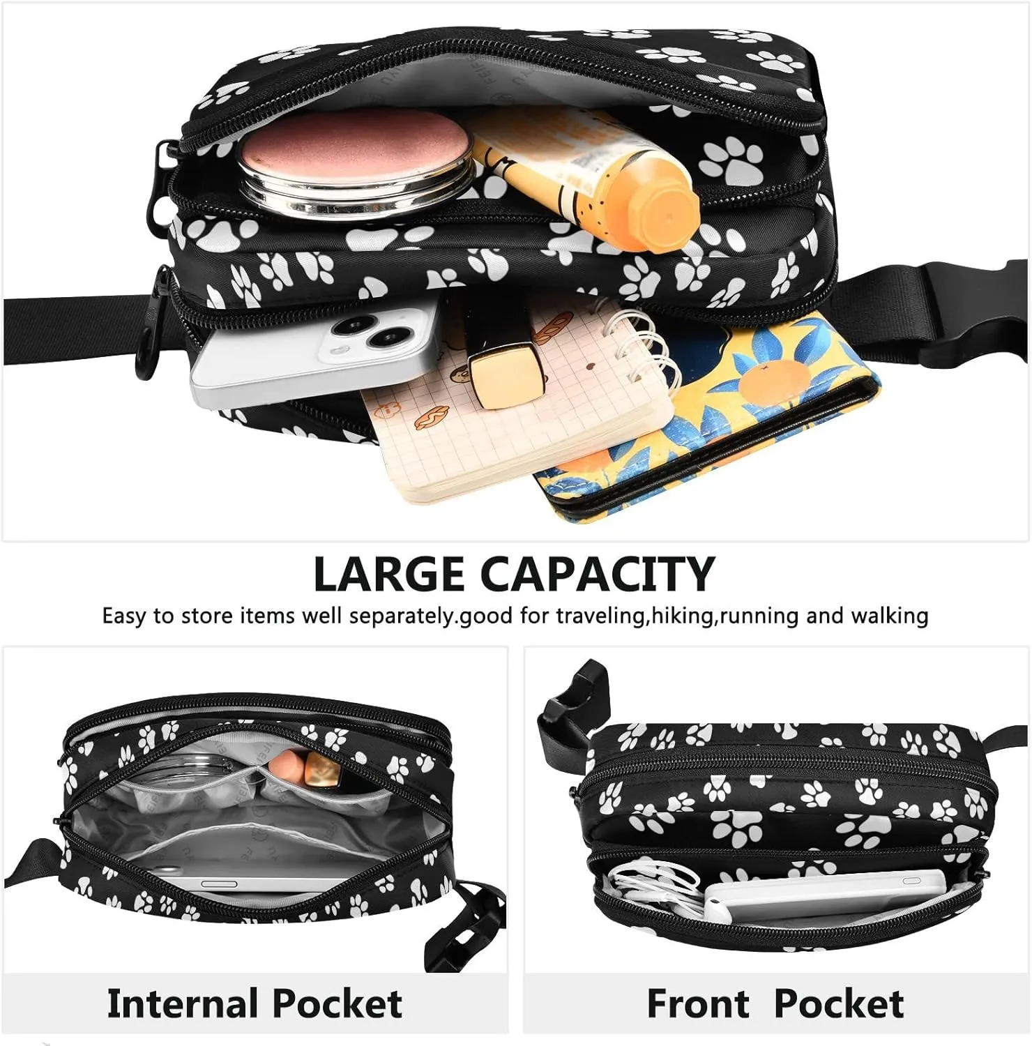 Paw Print Fanny Pack women Belt Bag Fashion Everywhere Waist Bags with Adjustable Strap for Workout Running Traveling Hiking