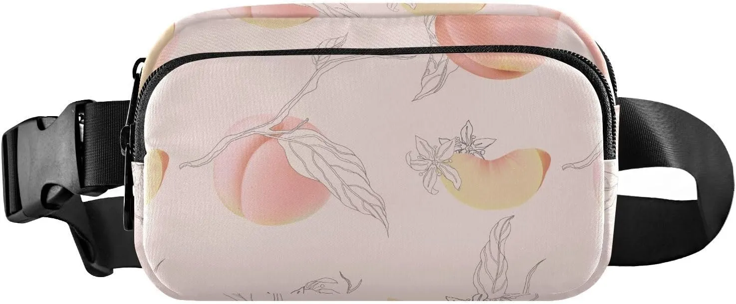 Peaches Flowers Fanny Pack Crossbody Bag for Men Women Belt Bag Bum Bag with Adjustable Strap, Fashion Waist Packs for Travel Running Workout