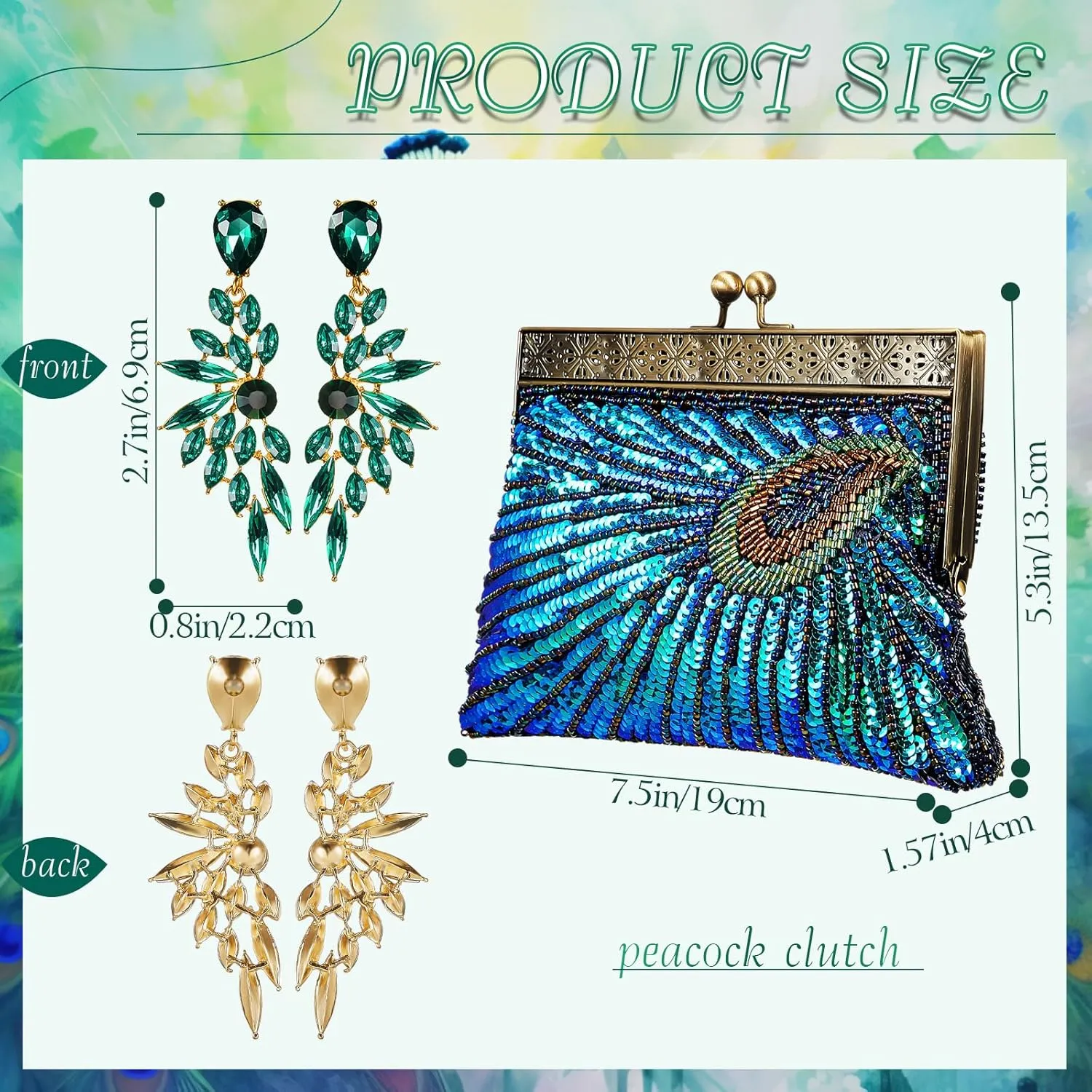 Peacock Purses Peacock Earrings Peacock Clutch Bags Dangle Earrings Women's Evening Handbags for Parties Wedding