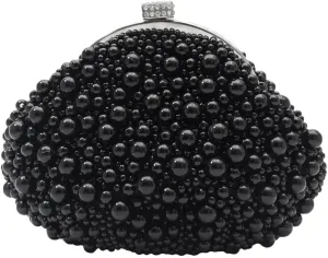 Pearl Evening Bag for Women Beaded Clutch Bag Bridal Wedding Purse Retro Handbag Shoulder Bag with Detachable Chain