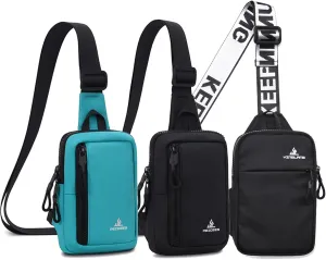Peicees Pack of 3 Small Crossbody Bag for Men Women Mini Sling Bag Travel Running Phone Daypack Cross Body Shoulder Bags, Light Blue and Black and Black