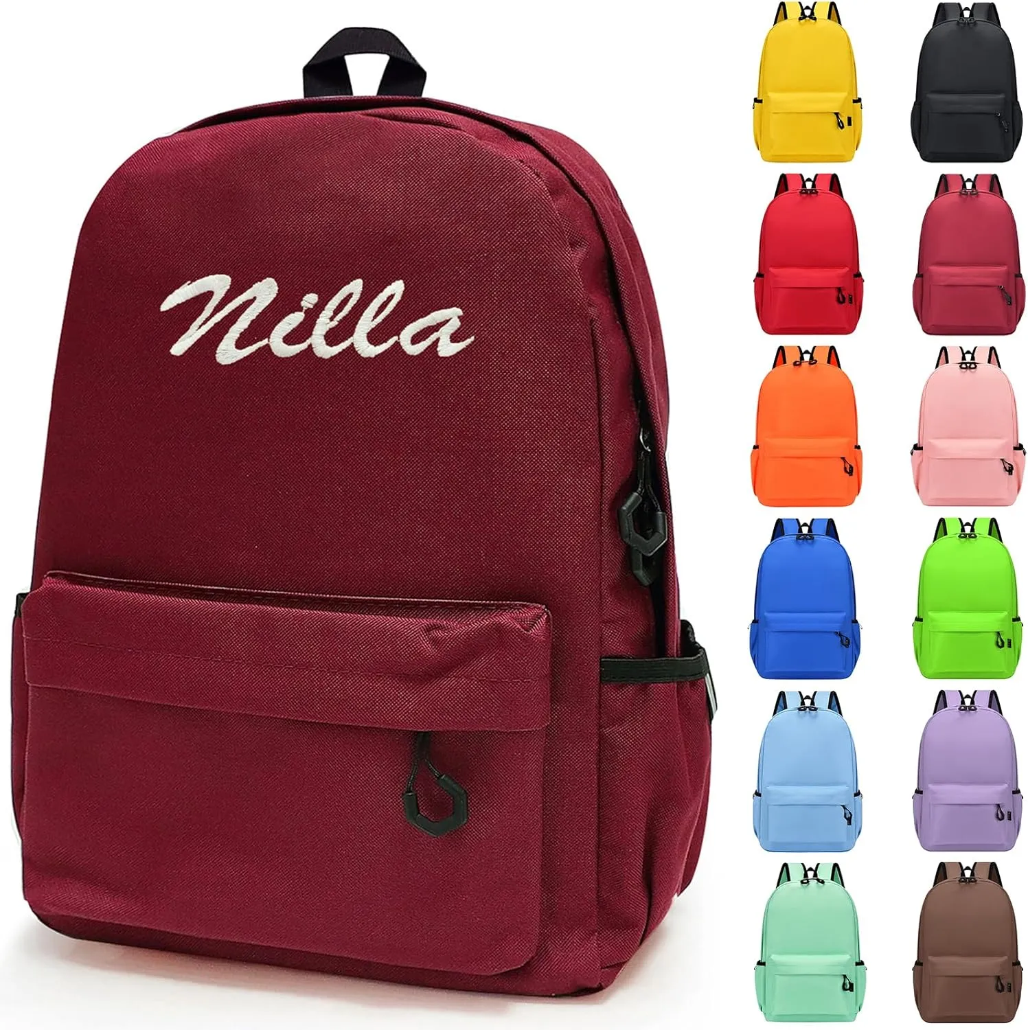 Personalised Backpack for School with Name Embroidery, Custom Kids School Bag, Childrens Rucksack for Girls & Boys, Customized Bookbag for Teenage Primary Secondary ((Dark Red, Large))