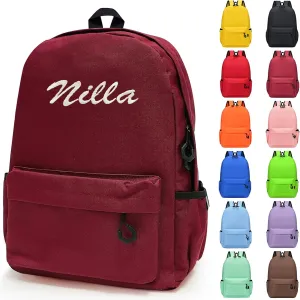 Personalised Backpack for School with Name Embroidery, Custom Kids School Bag, Childrens Rucksack for Girls & Boys, Customized Bookbag for Teenage Primary Secondary ((Dark Red, Large))