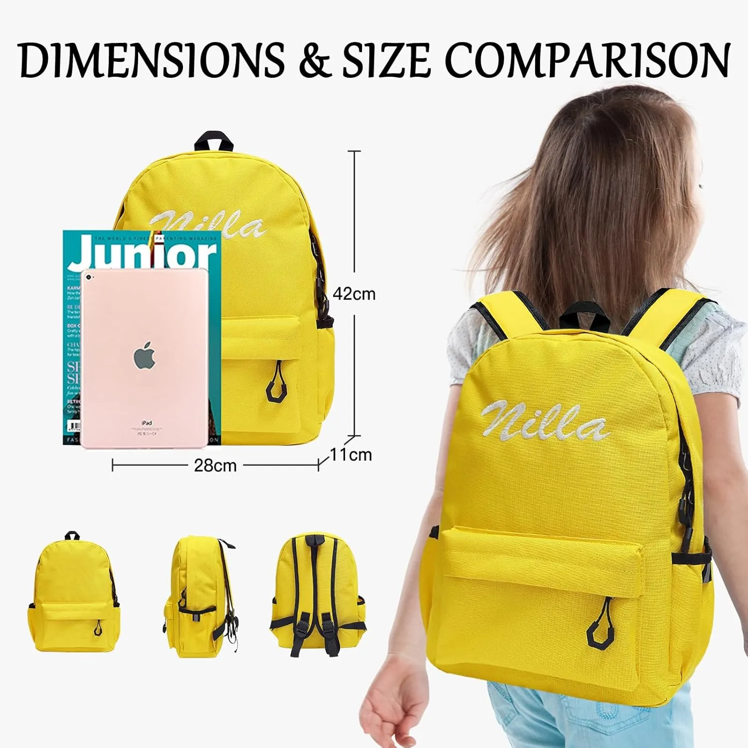 Personalised Backpack for School with Name Embroidery, Custom Kids School Bag, Childrens Rucksack for Girls & Boys, Customized Bookbag for Teenage Primary Secondary ((Dark Red, Large))