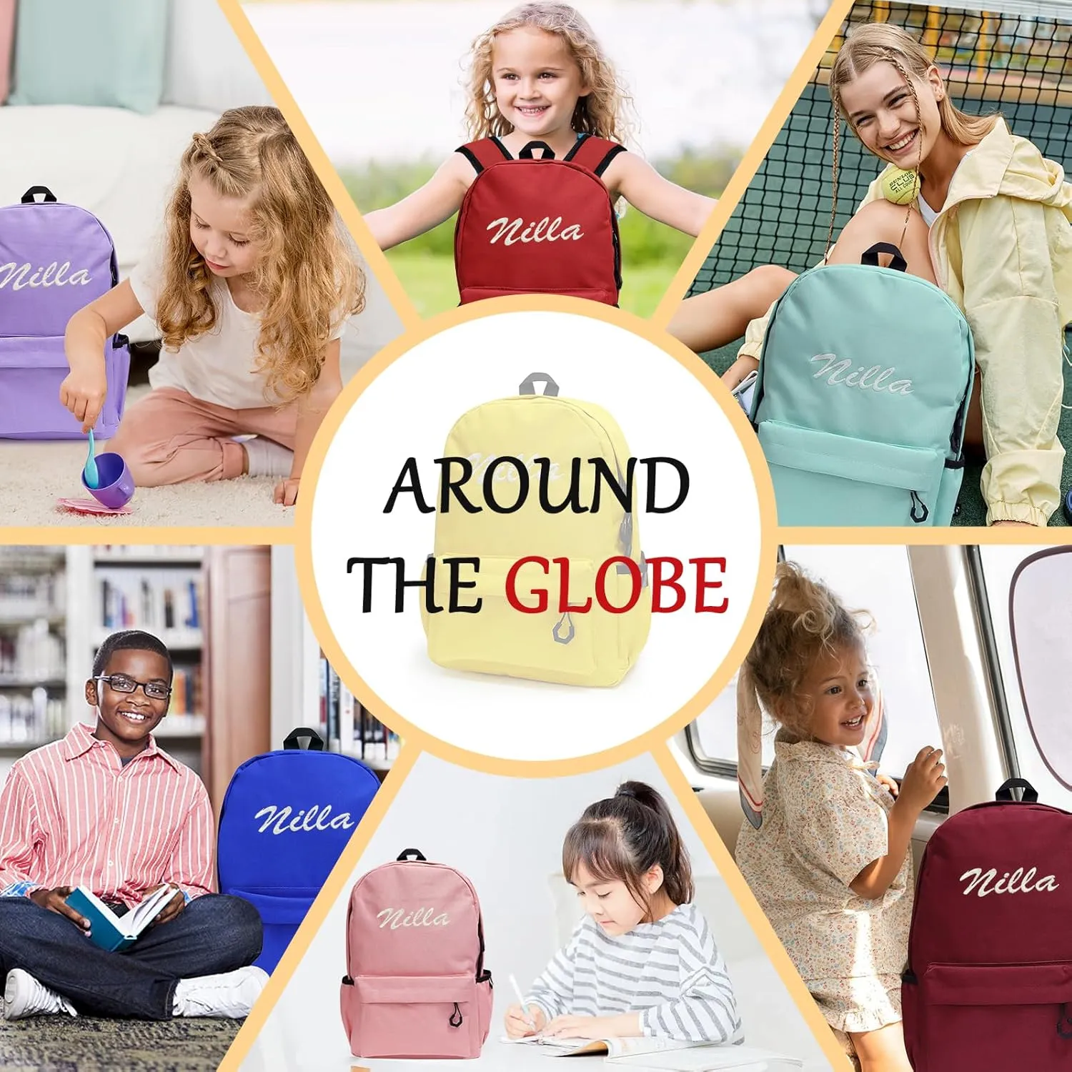 Personalised Backpack for School with Name Embroidery, Custom Kids School Bag, Childrens Rucksack for Girls & Boys, Customized Bookbag for Teenage Primary Secondary ((Dark Red, Large))