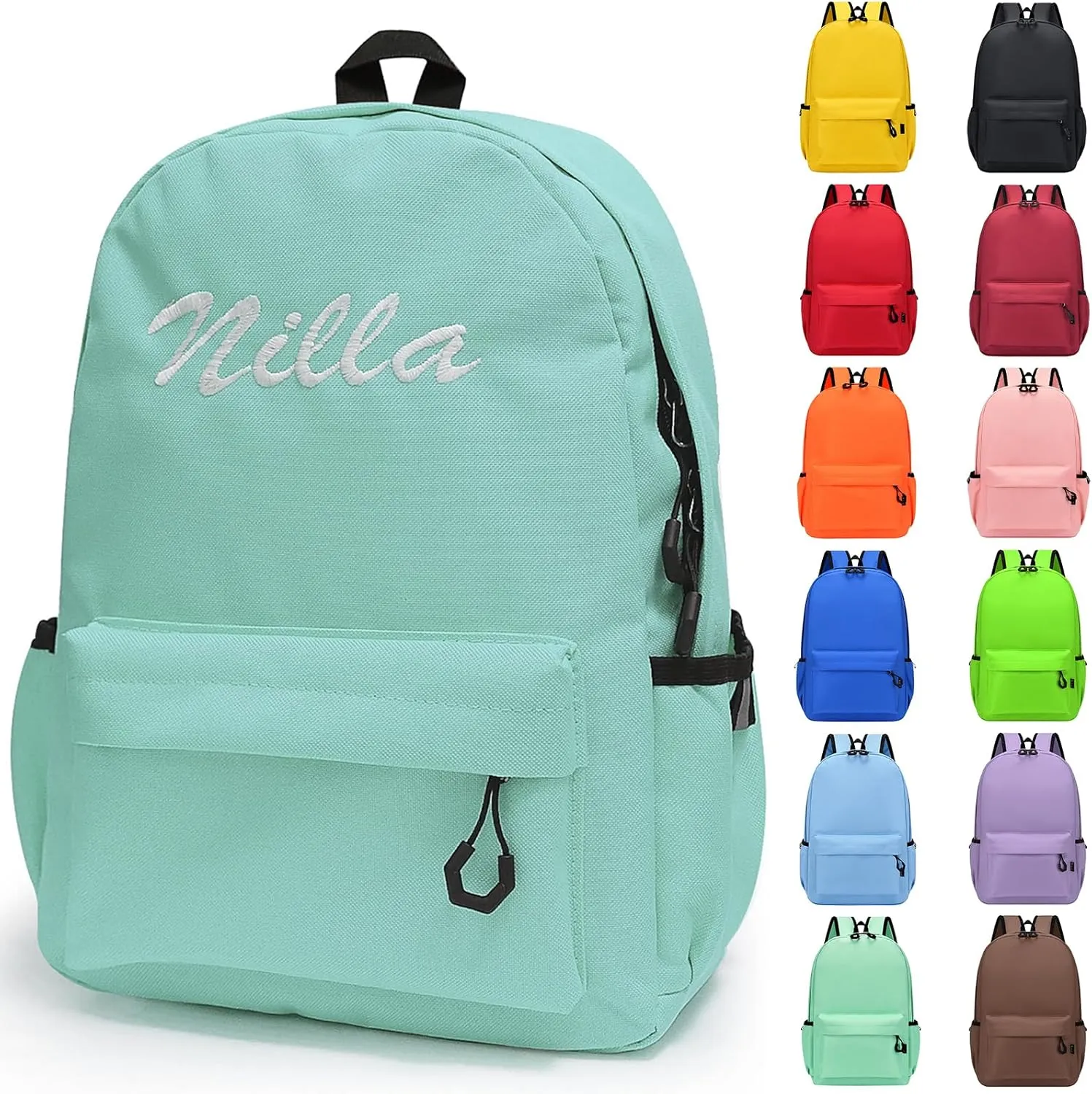 Personalised Backpack for School with Name Embroidery, Custom Kids School Bag, Childrens Rucksack for Girls & Boys, Customized Bookbag for Teenage Primary Secondary ((Green-2, Large))