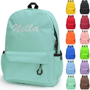 Personalised Backpack for School with Name Embroidery, Custom Kids School Bag, Childrens Rucksack for Girls & Boys, Customized Bookbag for Teenage Primary Secondary ((Green-2, Large))