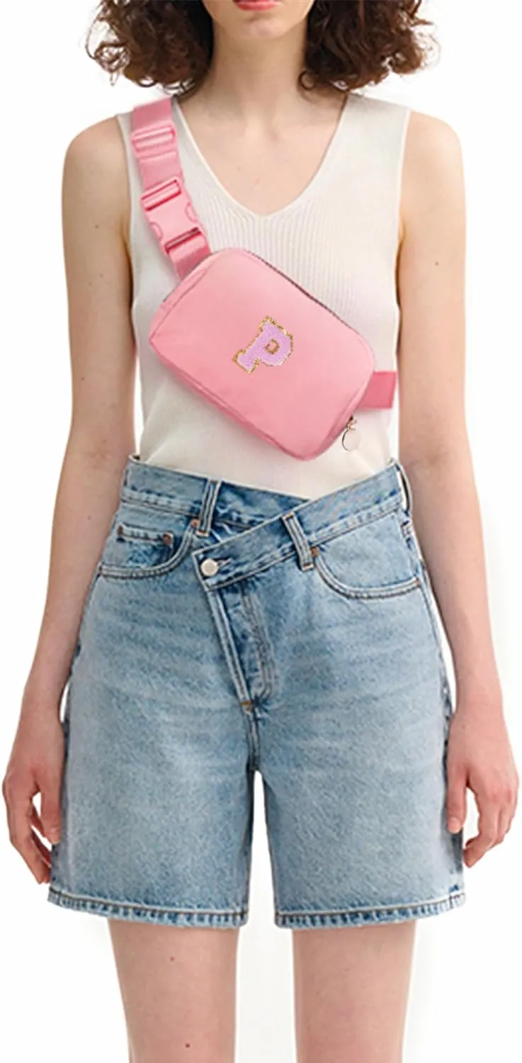 Personalized Belt Bag for Women Girls - Fashion Mini Waist Packs with Adjustable Strap - Trendy Travel Fanny Pack Crossbody Bags with Initial Letter - Teen Gifts | Peach,P
