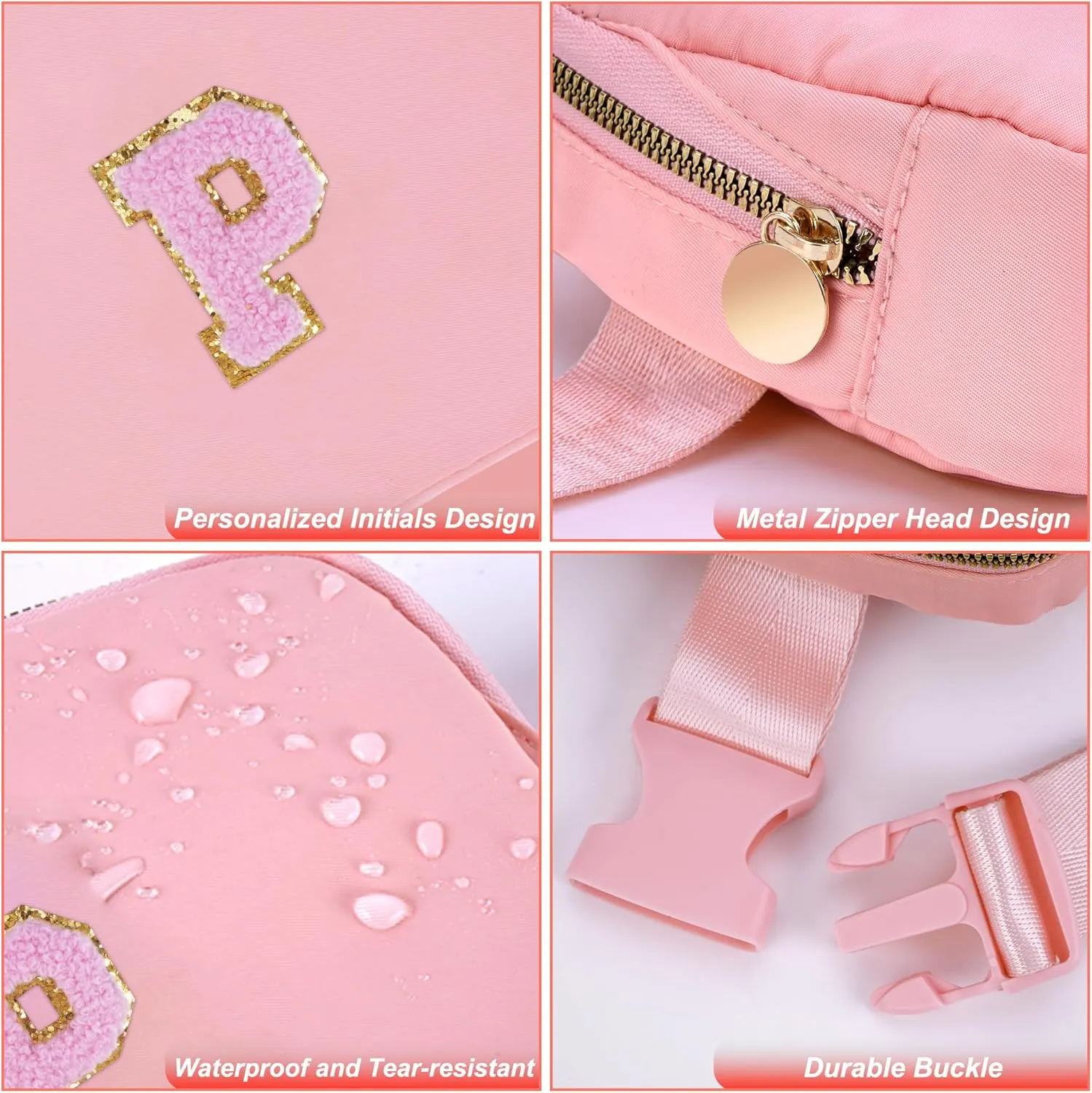 Personalized Belt Bag for Women Girls - Fashion Mini Waist Packs with Adjustable Strap - Trendy Travel Fanny Pack Crossbody Bags with Initial Letter - Teen Gifts | Peach,P