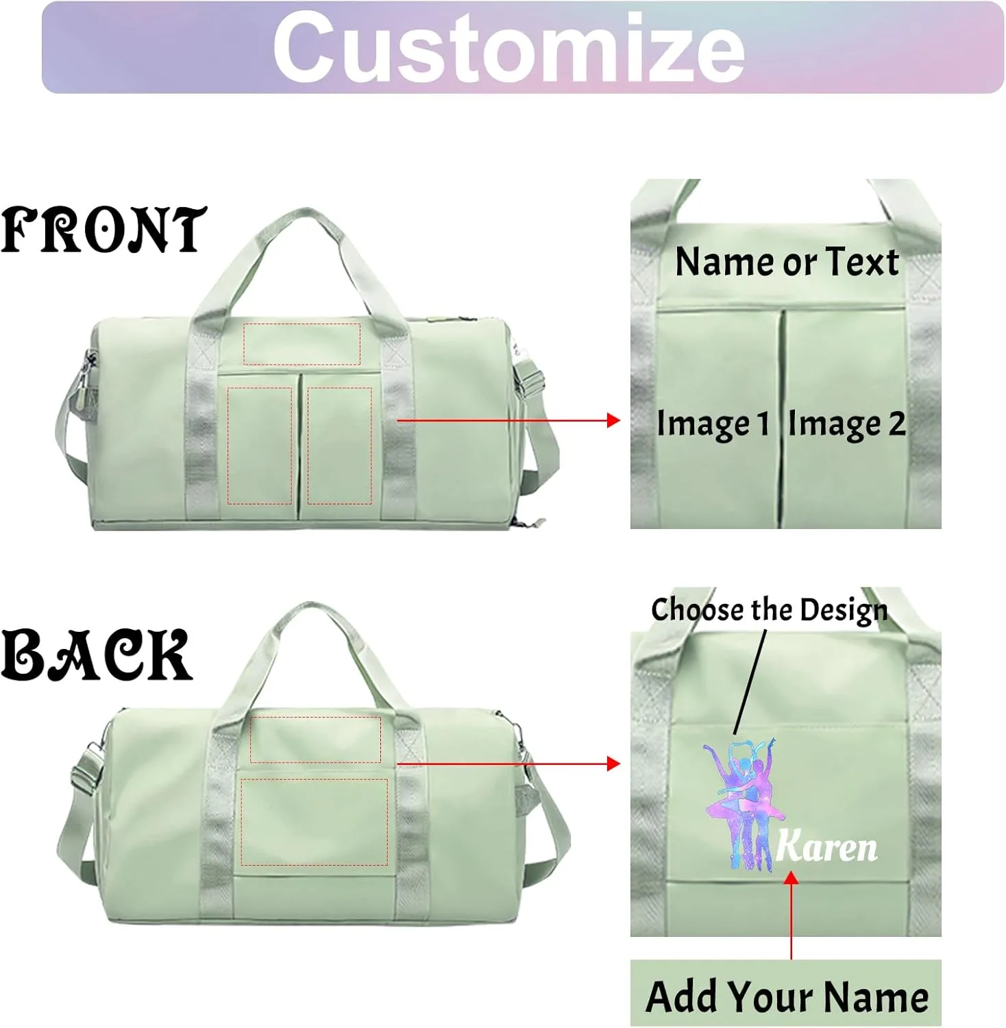 Personalized Duffle Bag Printed with Name Photo, Custom Duffle Gym Bags with Wet Dry Pockets & Shoe for Dance Sport Yoga,Personalized Gym Bag for Women Men,Personalized Travel Bag Pink