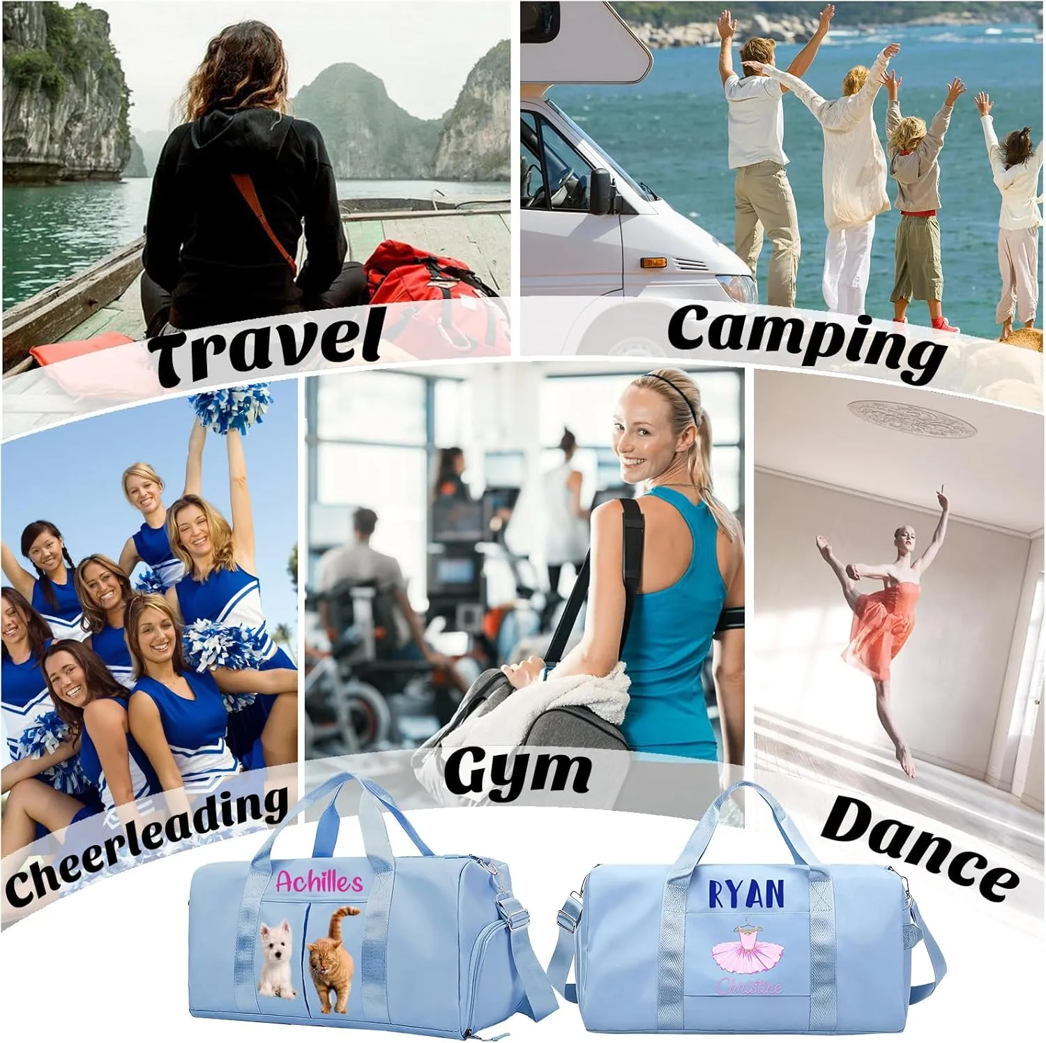 Personalized Duffle Bag Printed with Name Photo, Custom Duffle Gym Bags with Wet Dry Pockets & Shoe for Dance Sport Yoga,Personalized Gym Bag for Women Men,Personalized Travel Bag Pink