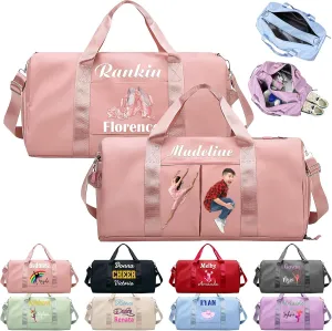 Personalized Duffle Bag Printed with Name Photo, Custom Duffle Gym Bags with Wet Dry Pockets & Shoe for Dance Sport Yoga,Personalized Gym Bag for Women Men,Personalized Travel Bag Pink