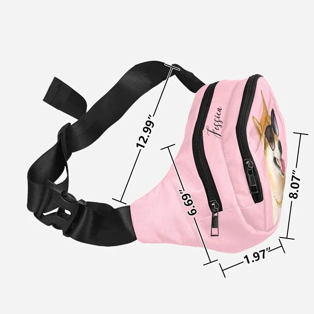Personalized Fanny Bag for Women Men with Photo Name, Customized Picture Fashion Waist Bag Water Resistant Hip Bum Bag with Adjustable Belt for Travel Hiking Cycling Running (pink)