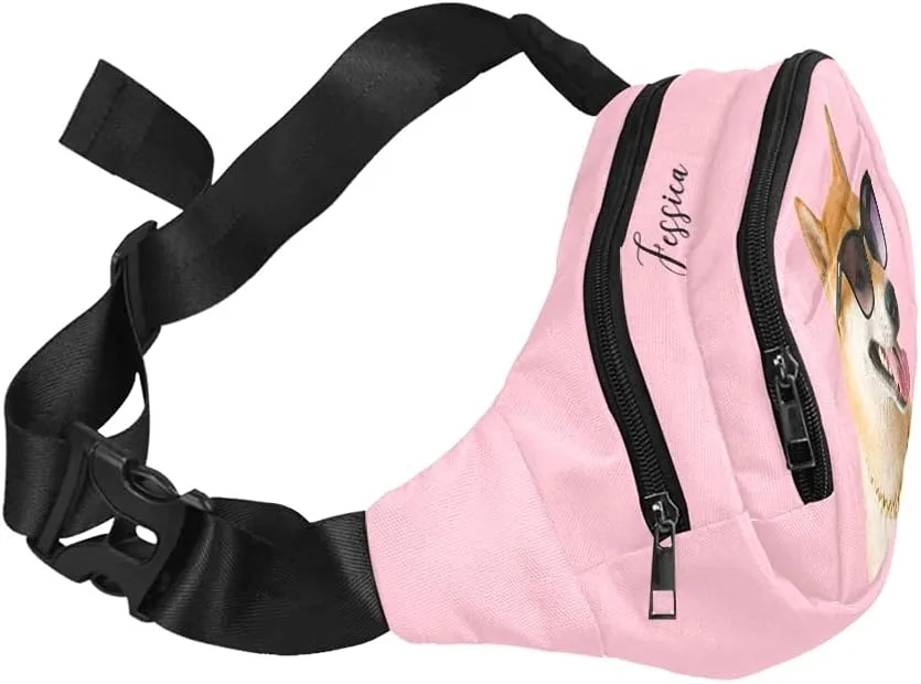 Personalized Fanny Bag for Women Men with Photo Name, Customized Picture Fashion Waist Bag Water Resistant Hip Bum Bag with Adjustable Belt for Travel Hiking Cycling Running (pink)