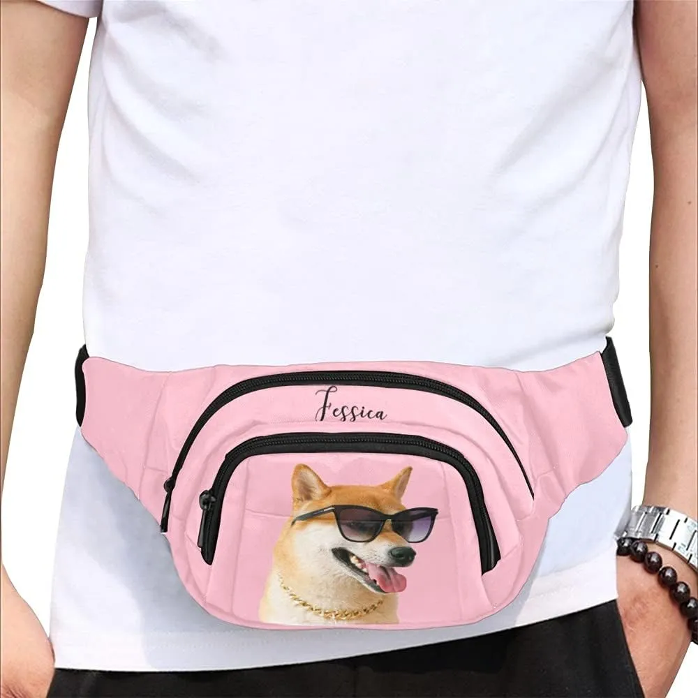 Personalized Fanny Bag for Women Men with Photo Name, Customized Picture Fashion Waist Bag Water Resistant Hip Bum Bag with Adjustable Belt for Travel Hiking Cycling Running (pink)