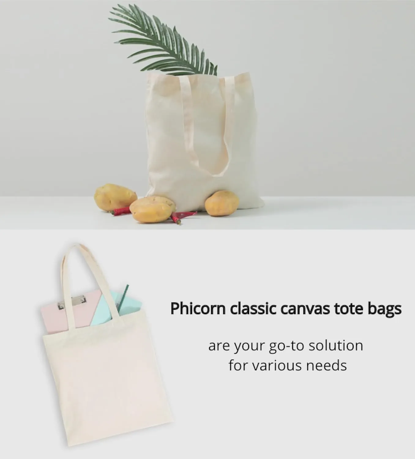Phicorn Plain Tote Bag – 12-Pack Bulk Blank Canvas Tote Bags for Crafts, DIY, Painting, Shopping & Groceries