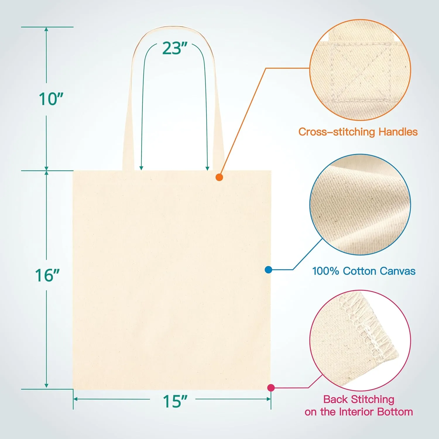 Phicorn Plain Tote Bag – 2-Pack Bulk Blank Canvas Tote Bags for Crafts, DIY, Painting, Shopping & Groceries