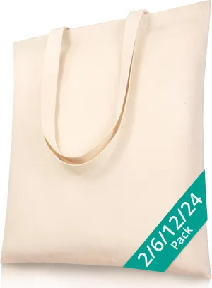 Phicorn Plain Tote Bag – 2-Pack Bulk Blank Canvas Tote Bags for Crafts, DIY, Painting, Shopping & Groceries