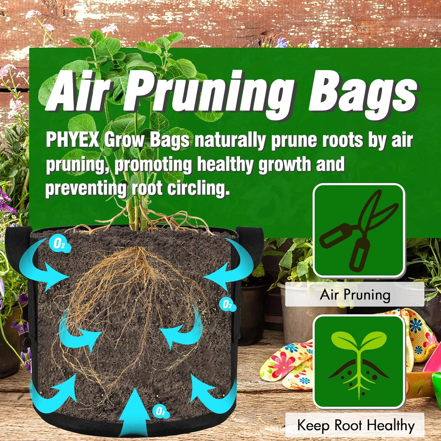 PHYEX 12-Pack 10 Gallon Grow Bags, Thickened 300G Nonwoven Fabric Pots with Reinforced Handles, Planting Bags for Healthy Root Growth, Vegetables, and Flowers, Come with 12 Pcs Plant Labels