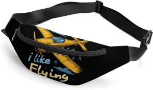 Pilot I Love Flying Plane Crossbody Fanny Pack Waist Packs Adjustable Shoulder Bags Sling Bag for Hiking Running Cycling