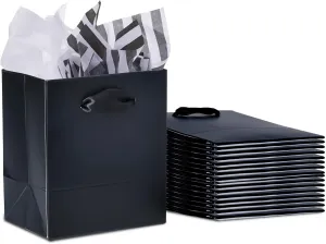 Plauthus 16 Pack Mini Black Gift Bags with Handles & Tissue Paper, Small Gift Bags Bulk for Wedding, Bridal, Birthday, Holiday (4.5” x4” x2.75”)