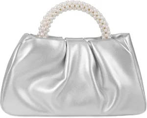 Pleated Clutch Purses for Women Soft Leather Evening Bag Pearl Handbags for Wedding Bridal Party Prom