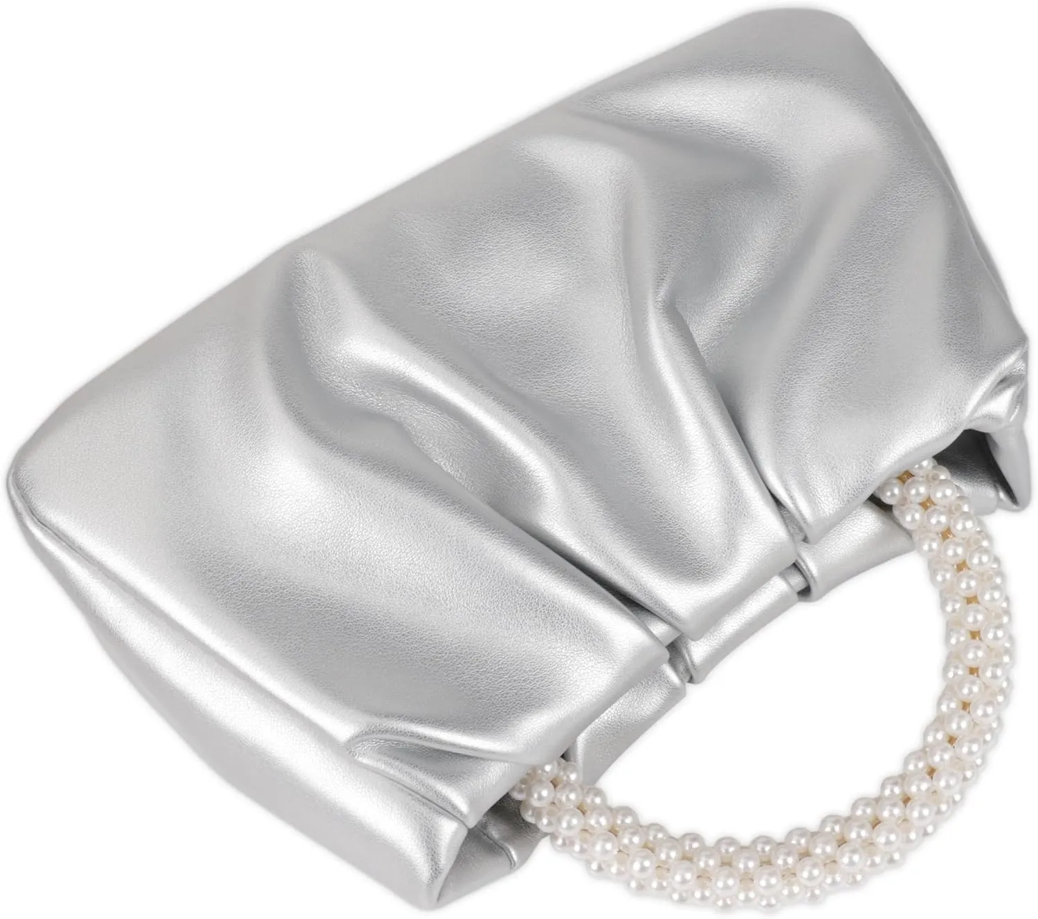 Pleated Clutch Purses for Women Soft Leather Evening Bag Pearl Handbags for Wedding Bridal Party Prom