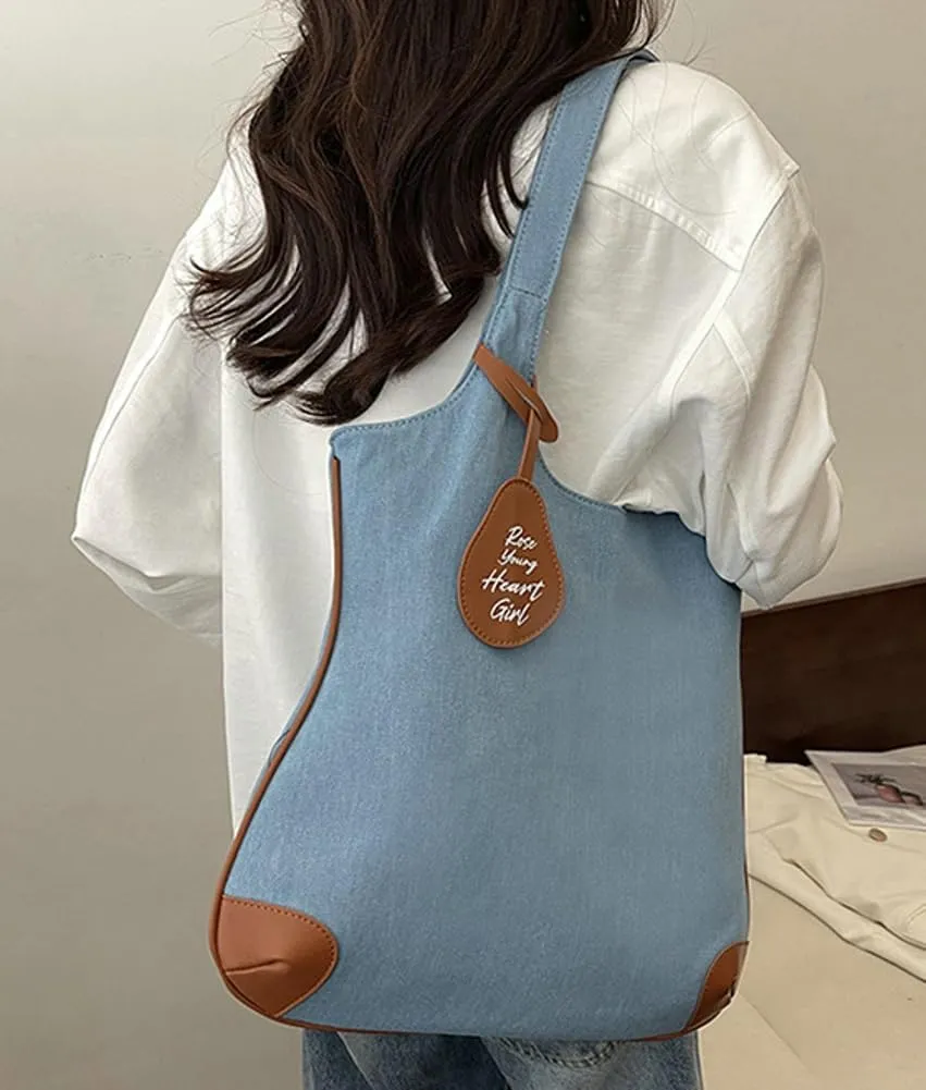Pocadri Fashion Denim Tote Bags for Women Large Canvas Shoulder Purse Casual Travel Handbeg Top Handle Satchel