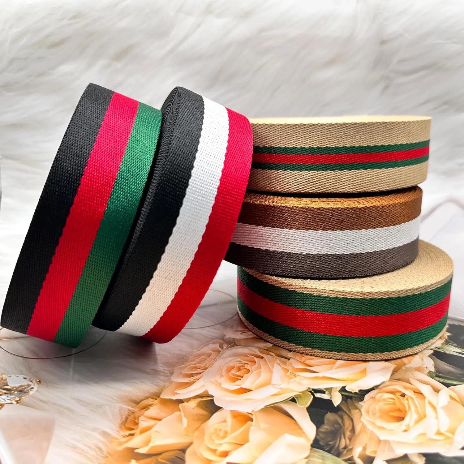 Polyester Webbing Strap 1.5 inch Wide 12 Yard Striped Nylon Webbing for Bag Straps Replacement Crossbody