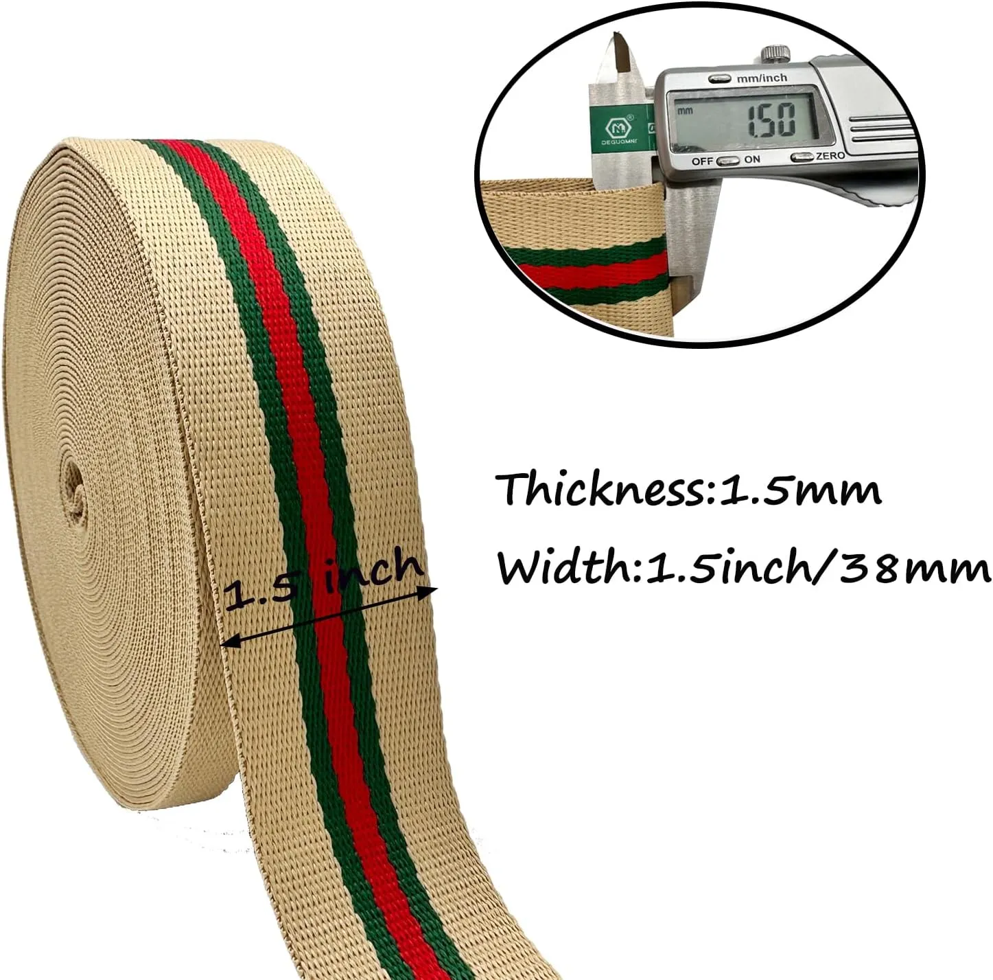 Polyester Webbing Strap 1.5 inch Wide 12 Yard Striped Nylon Webbing for Bag Straps Replacement Crossbody