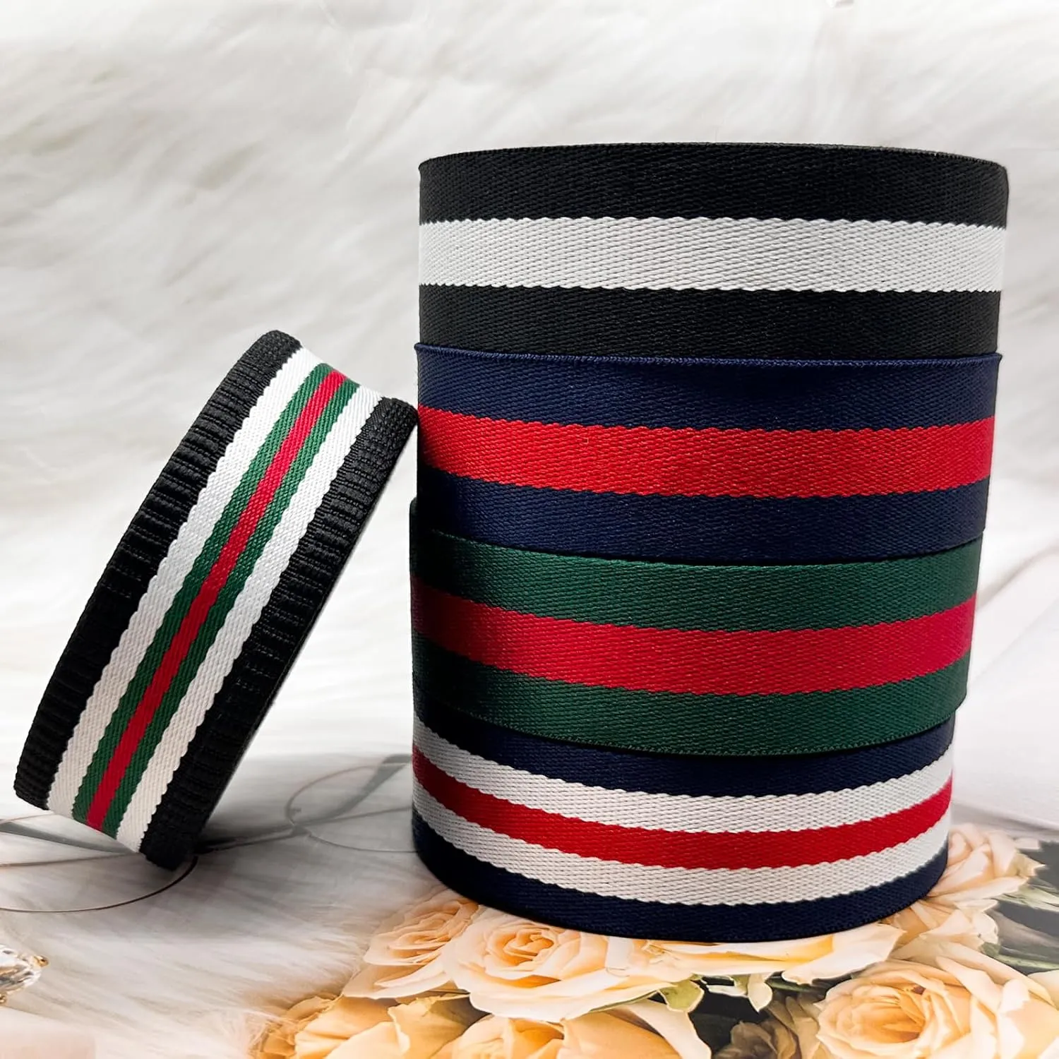 Polyester Webbing Strap 1.5 inch Wide 12 Yard Striped Nylon Webbing for Bag Straps Replacement Crossbody