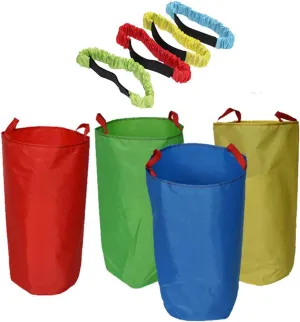 Potato Sack Race Bags (4-pack) and 3-Legged Race Bands (4-pack) - Sturdy & No Smell - Popular Outdoor Party Yard Games for All Ages Family Gatherings, School Gym Class
