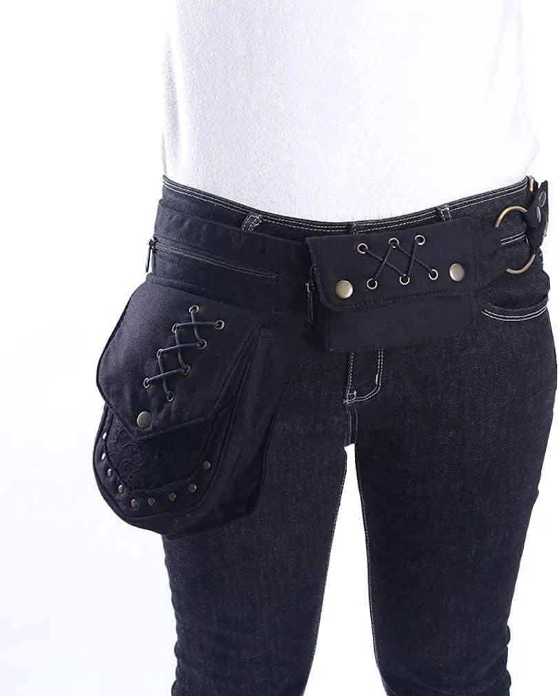 Practical Fannypack Cotton Waistbag packs Travel Utility Running Belt Black fashion Gift for Men Women Money Bag Sports Bum bag Workout Travelling (Style-04, Black)