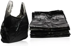 Premier T-shirt Bags - Thank You Bags for Grocery, Takeaway, Restaurant Black Plastic Bags (Plain) - (300 Count) - (11" x 8" x 2") - (1/6 BBL) - (Black)
