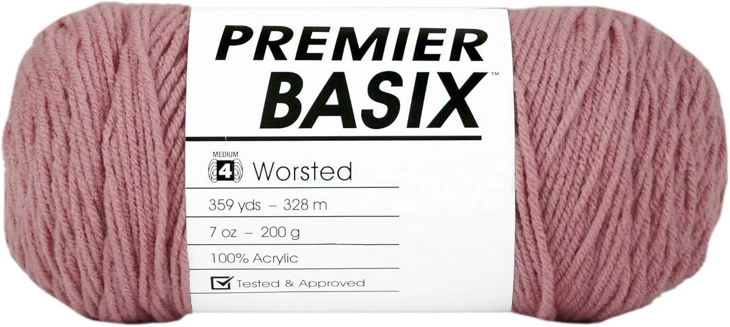 Premier Yarns Basix Light Mauve 1115-17 (3-Skeins - Same Dye Lot) Worsted Medium #4 Acrylic Yarn for Crocheting and Knitting with Project Bag
