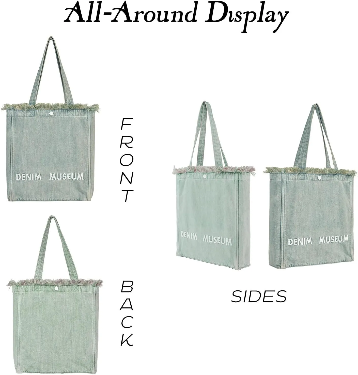 Premium Green Yarn Fringe Boho Designer Women Purse, 2025 Summer Lightweight Foldable Large Denim Tote Bag with Pockets