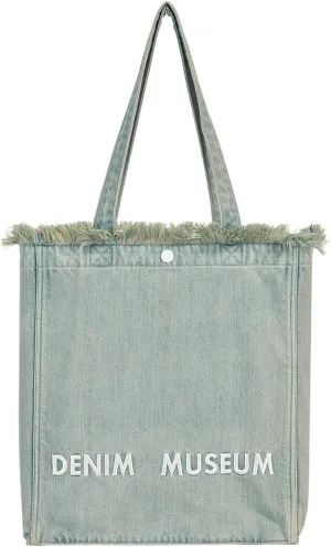 Premium Green Yarn Fringe Boho Designer Women Purse, 2025 Summer Lightweight Foldable Large Denim Tote Bag with Pockets