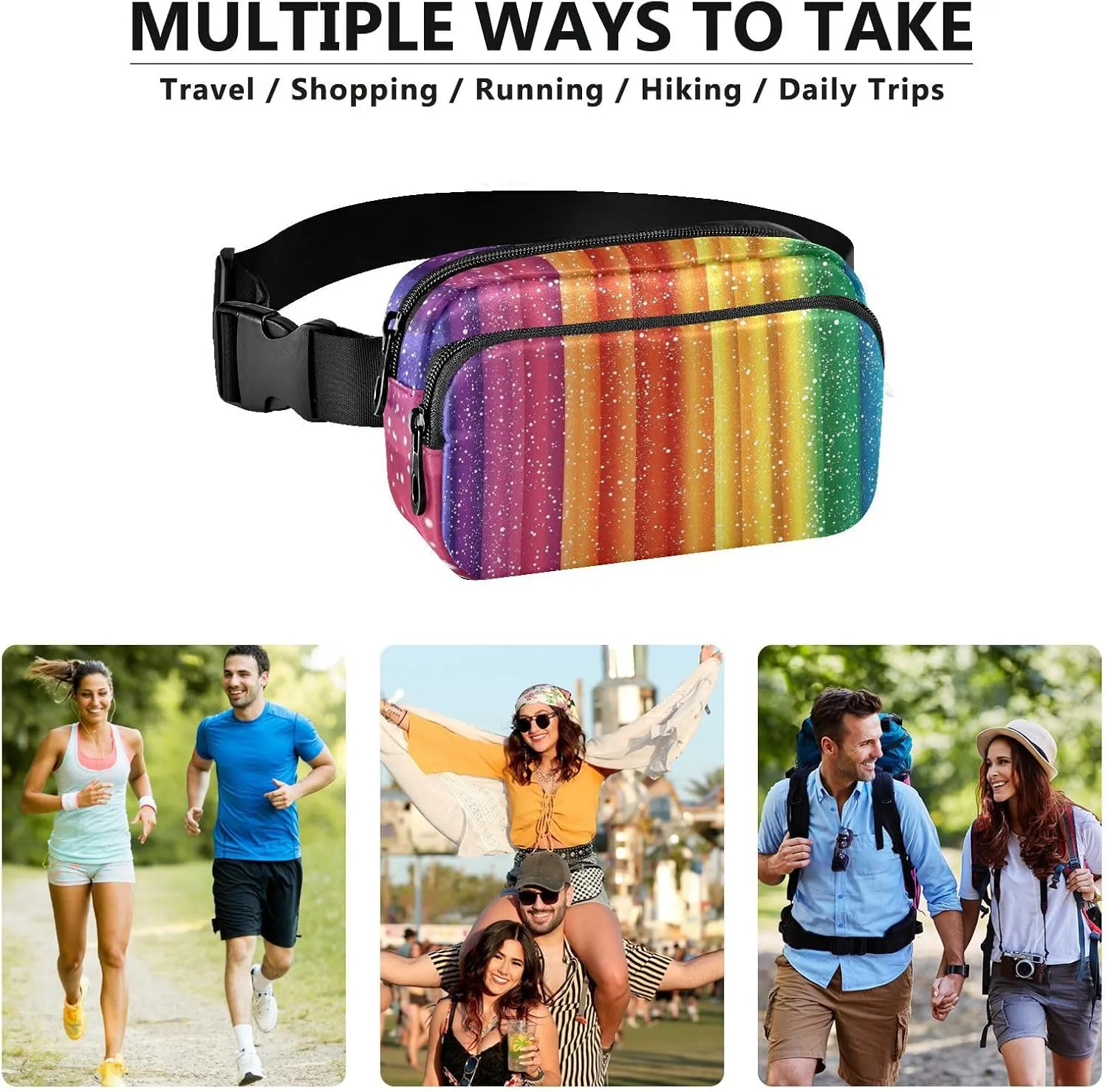 Pride Month A Rainbow Stripe Stylish Crossbody Bag Waist Packs for Women Men Waterproof Sling Chest Bags with Adjustable Strap for Travel Vacation Running