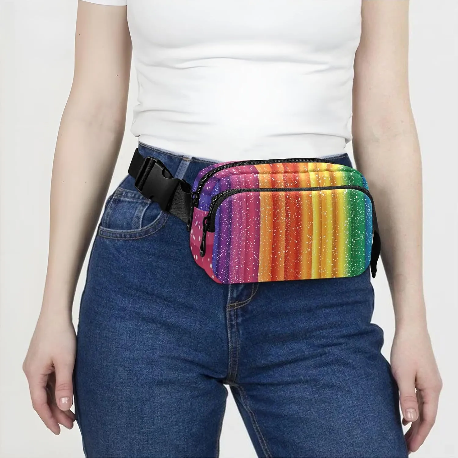 Pride Month A Rainbow Stripe Stylish Crossbody Bag Waist Packs for Women Men Waterproof Sling Chest Bags with Adjustable Strap for Travel Vacation Running