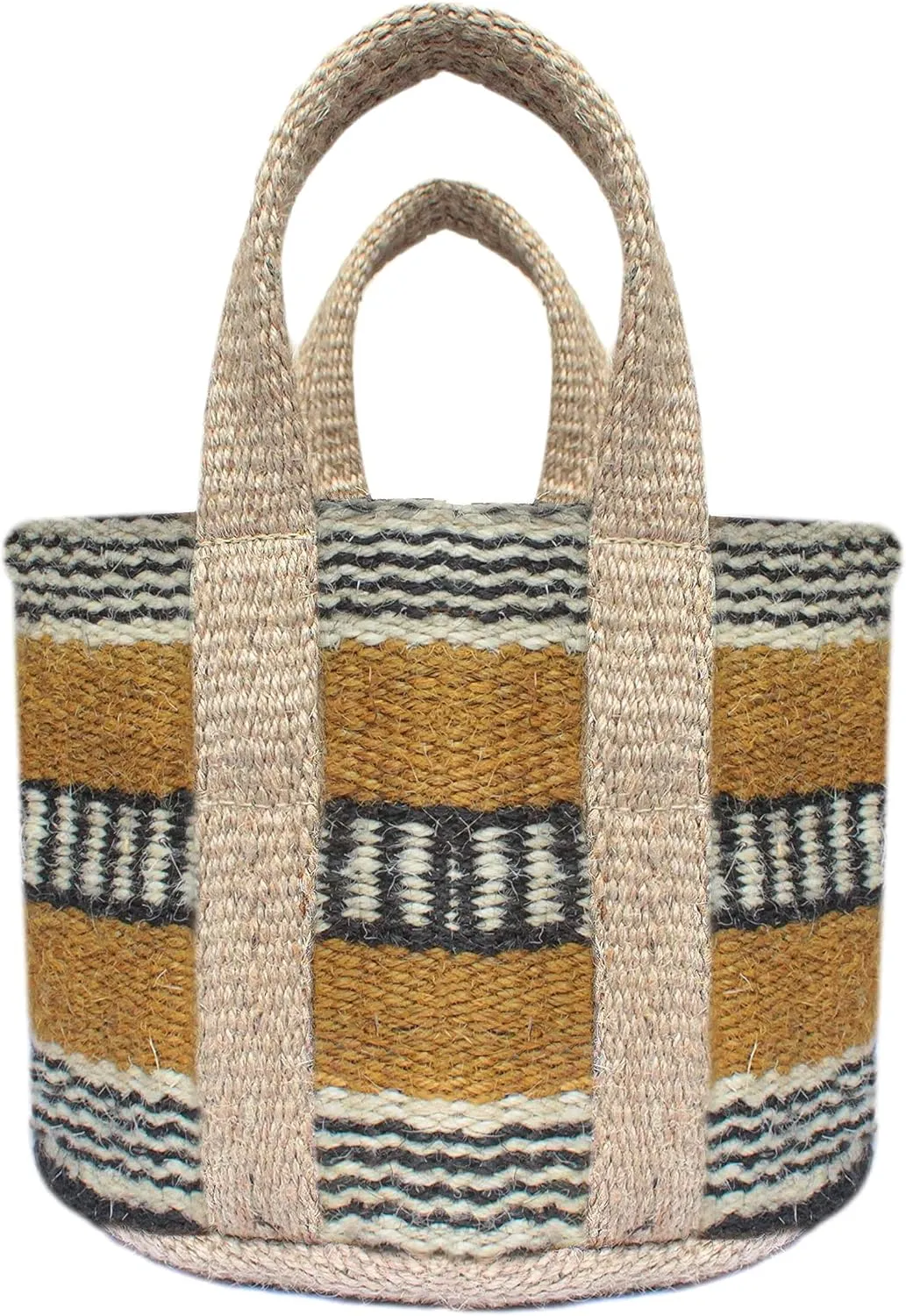 Printed Jute Small Top-Handle Bag Durable & Stylish (Bottle Green, Yellow & Beige_9" x7 x6)