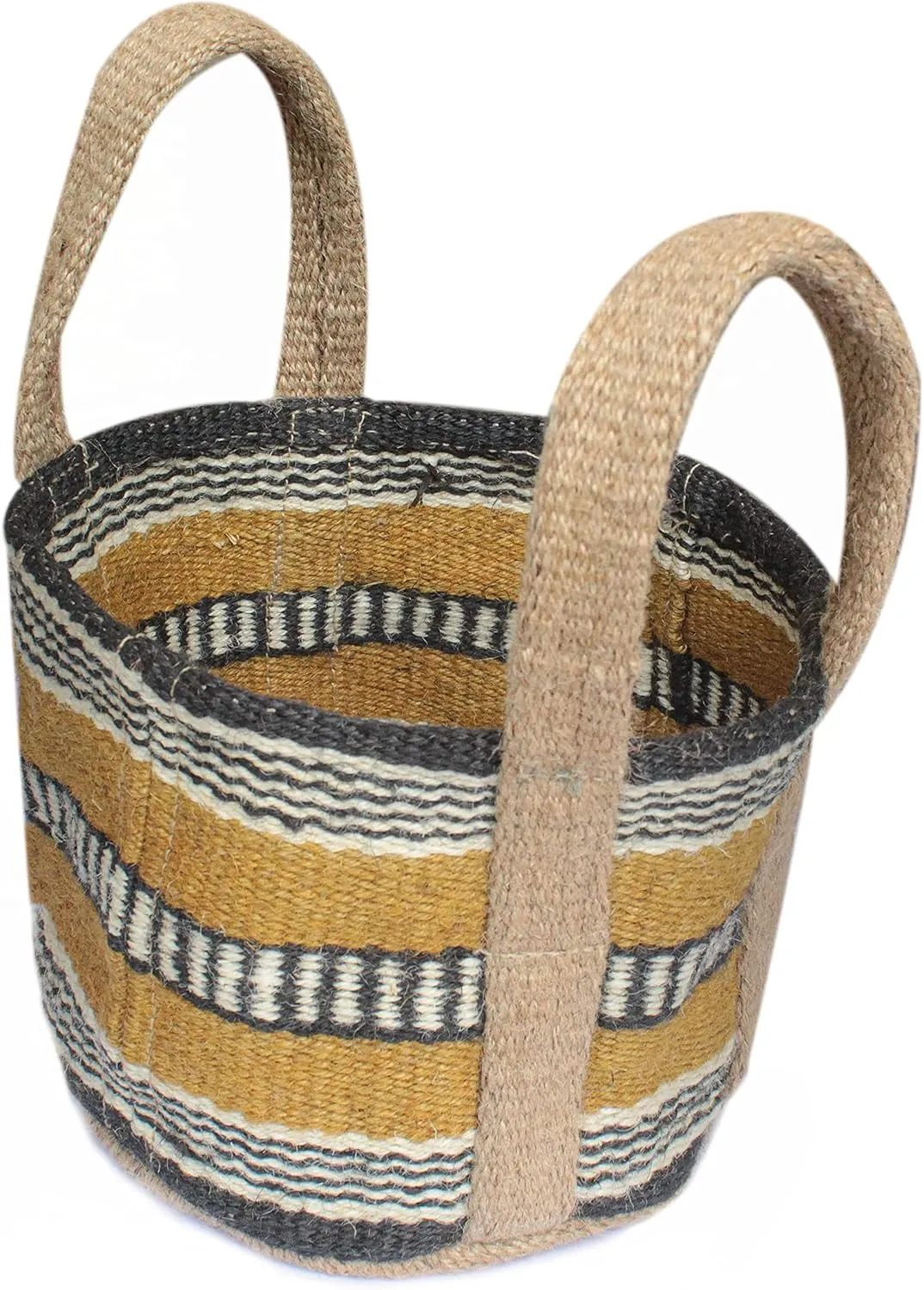 Printed Jute Small Top-Handle Bag Durable & Stylish (Bottle Green, Yellow & Beige_9" x7 x6)