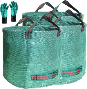 Professional 3-Pack 80 Gallons Lawn Garden Bag Leaf Waste Bags (D26, H33 inches) with Coated Gardening Gloves,Reuseable Heavy Duty Patio Bags,Grass Pool Bags,Home Yard Trash Bags with 4 Handles