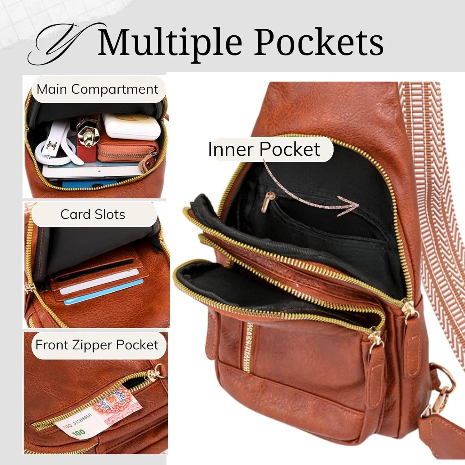 PU Leather Sling Bag for Women Crossboday Bags Small Fanny Pack