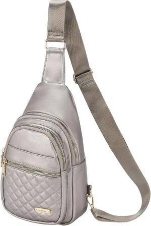 PU Leather Small Sling Bag Mini Crossbody Backpack Daypack - 7.9" Good for Hiking Travel Running Cycling Sports - Gray