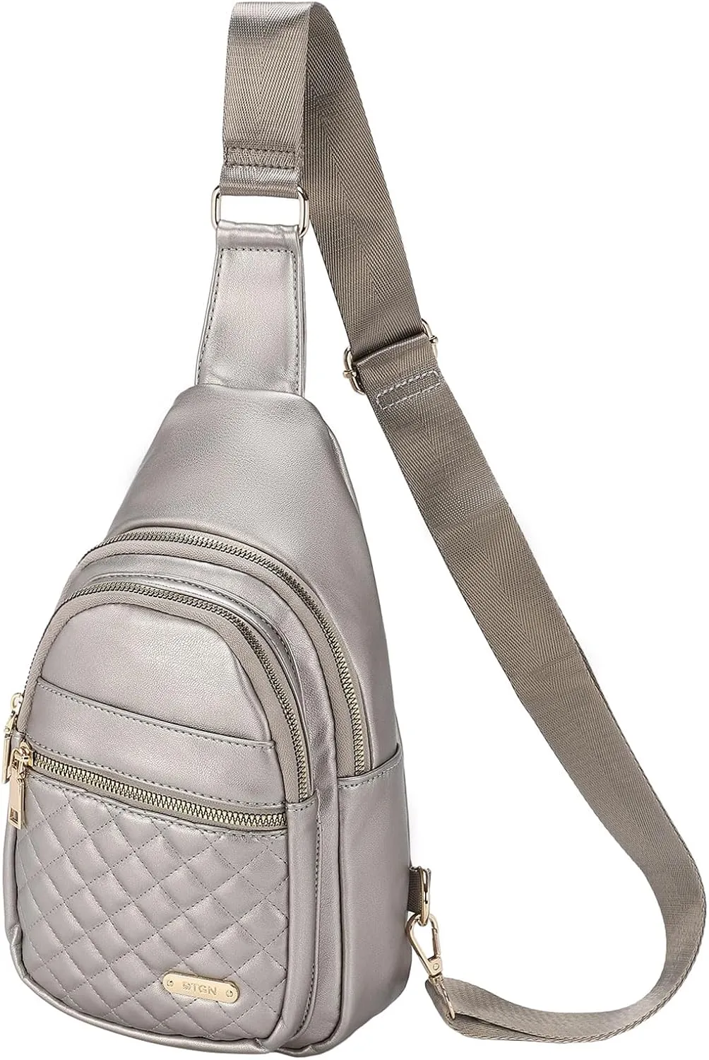 PU Leather Small Sling Bag Mini Crossbody Backpack Daypack - 7.9" Good for Hiking Travel Running Cycling Sports - Gray