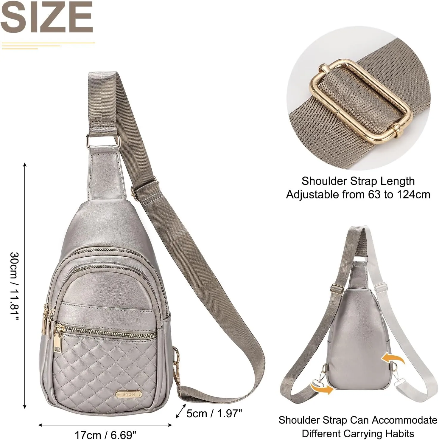 PU Leather Small Sling Bag Mini Crossbody Backpack Daypack - 7.9" Good for Hiking Travel Running Cycling Sports - Gray