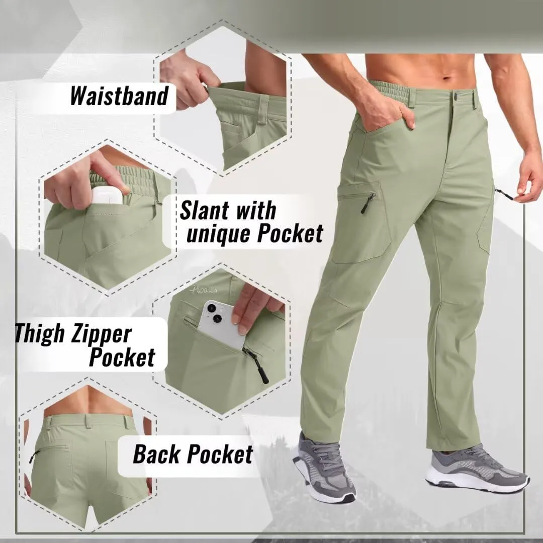Pudolla Men's Lightweight Hiking Pants with 7 Pockets Quick Dry Water Resistant Fishing Travel Pants