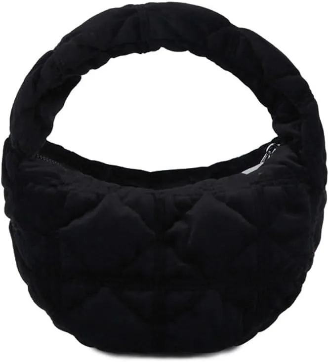 Puffer Bag for Women Mini Bubble Purse Velvet Clutch Lightweight Puffy Handbag Quilted Tote Bag Crescent Carryall Bag