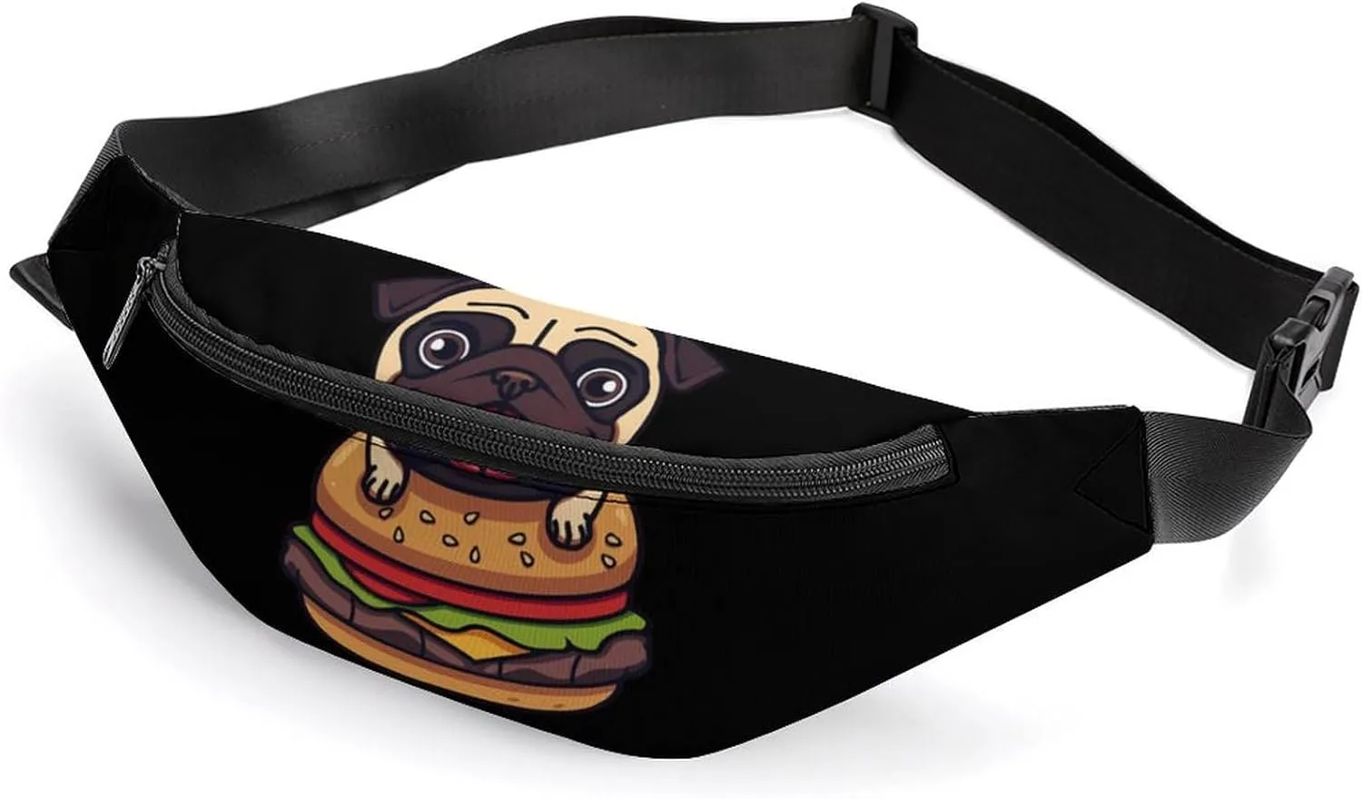 Pug Dog Hamburger Crossbody Fanny Pack Waist Packs Adjustable Shoulder Bags Sling Bag for Hiking Running Cycling