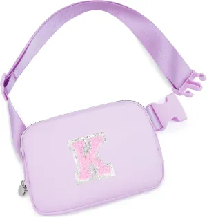 Purple Belt Bag Crossbody bag Initial Fanny Waist Pack Small Travel Essential Birthday Christmas Gift for Teen Girl 4 5 6 7 8 9 10 11 12 13 14 Year Old Preppy Cute Trendy Girly Stuff Letter Lavender K